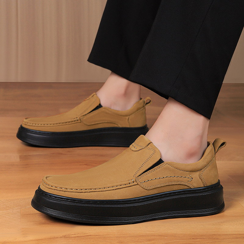 Men's Thick-soled Slip-on Casual Leather Shoes Non-slip Outdoor Shoes